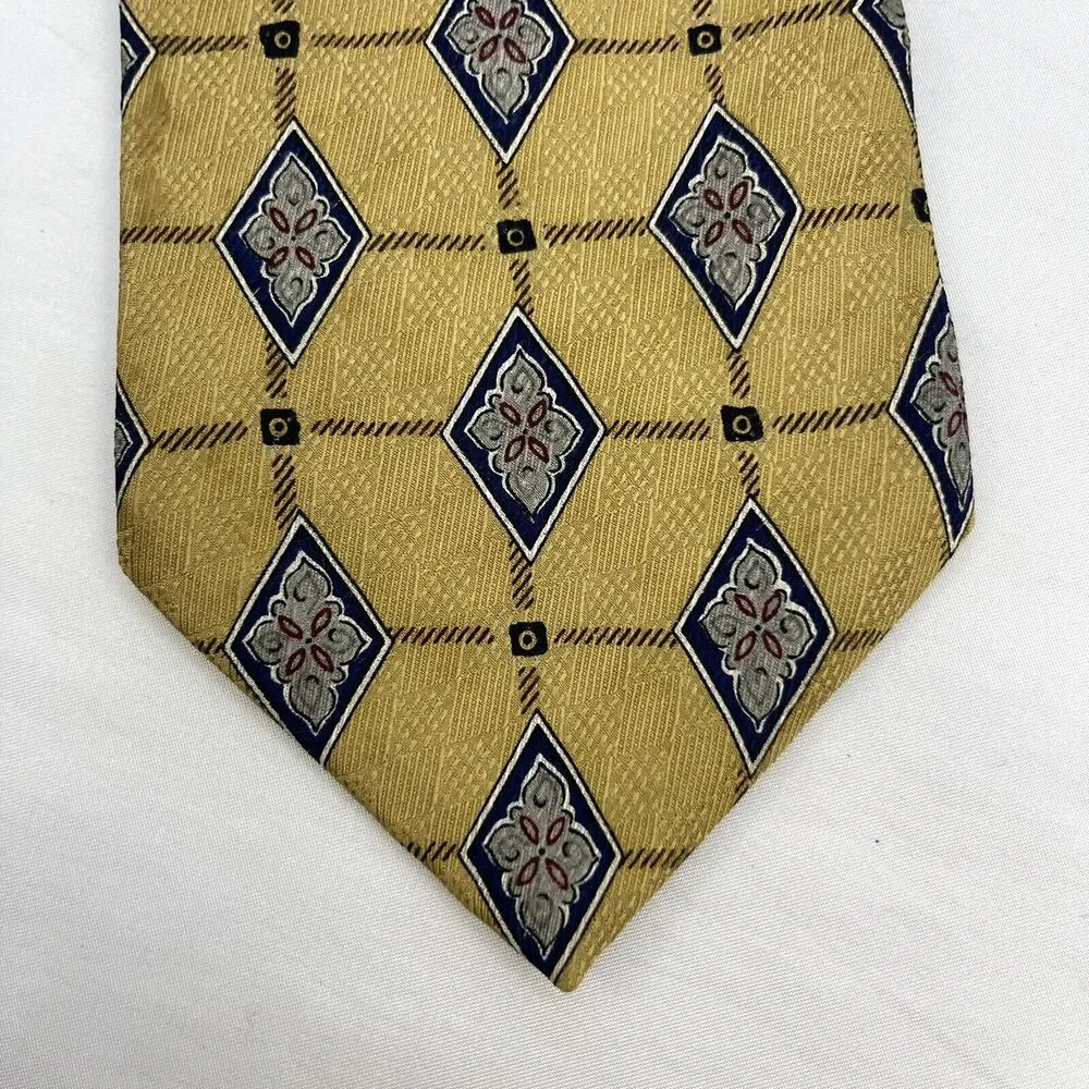 Woodward  Mens Necktie‎ Gold Geometric Print Tie 100% Silk 4
